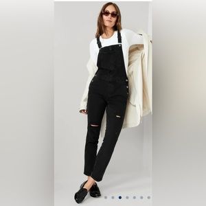 Old Navy OG Straight Black Wash Ripped Jean Overalls